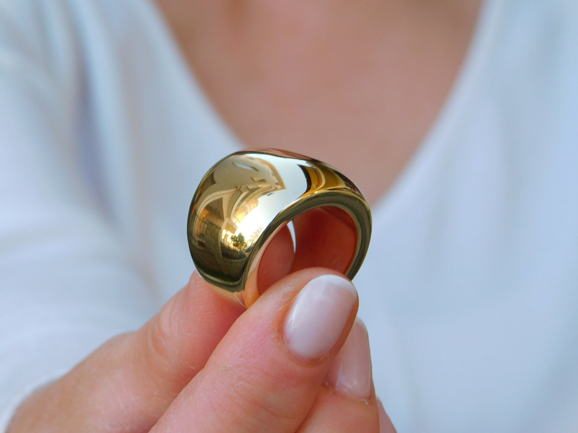 Wide Gold Plated Dome Ring: Chunky Minimalist Band