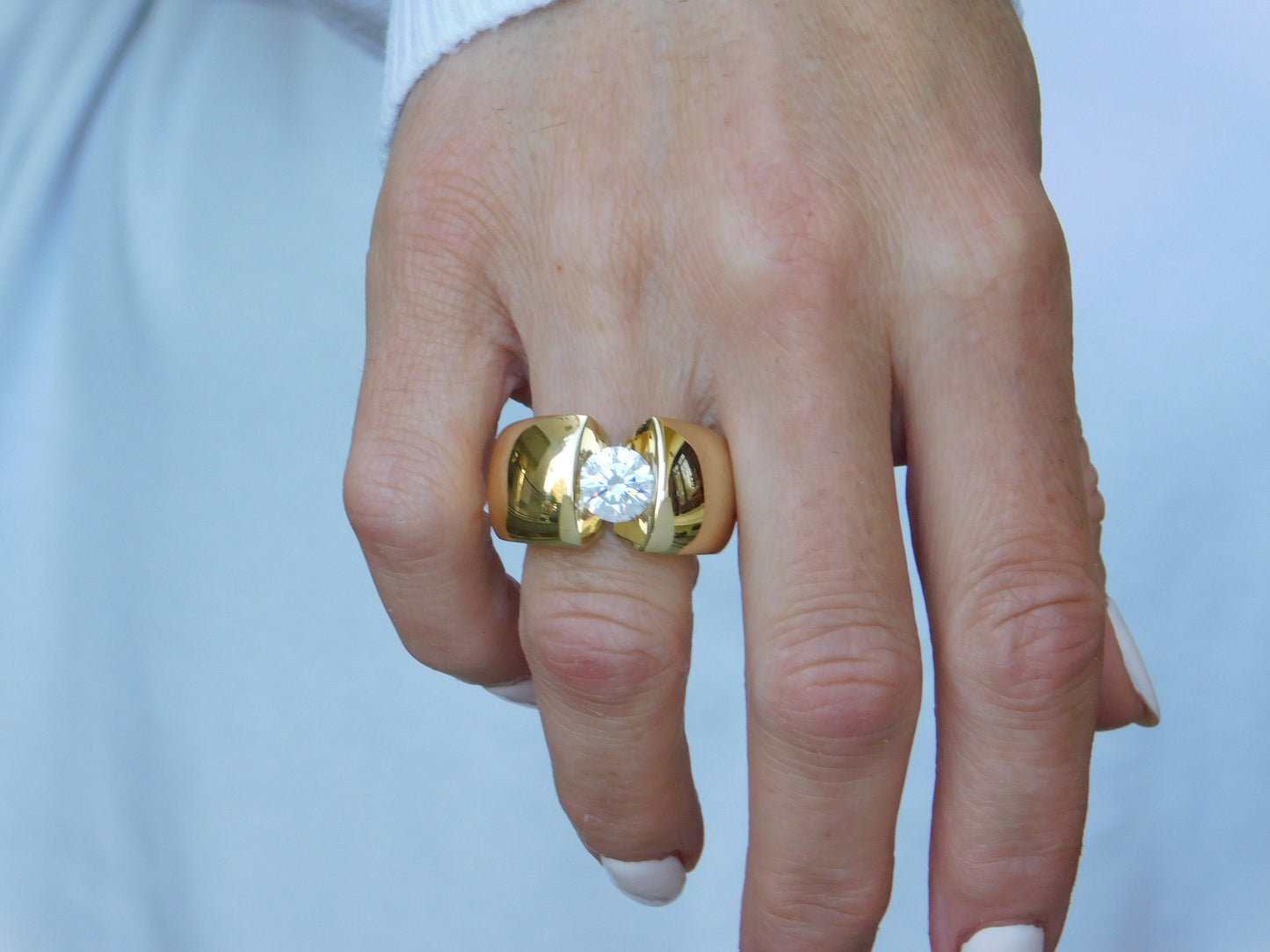 Thick Band Moissanite Ring: Wide Gold Statement Ring for Women