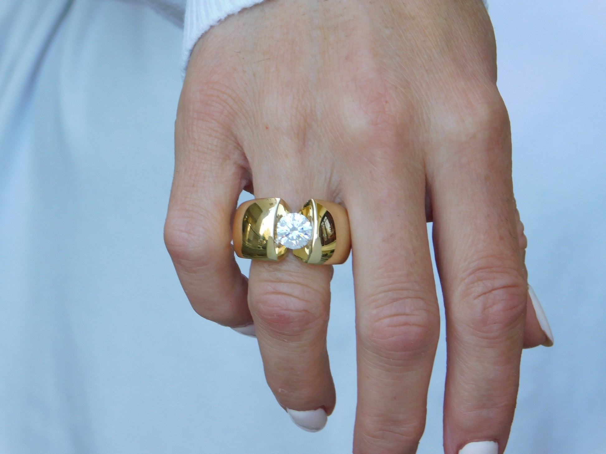 Thick Band Moissanite Ring: Wide Gold Statement Ring for Women