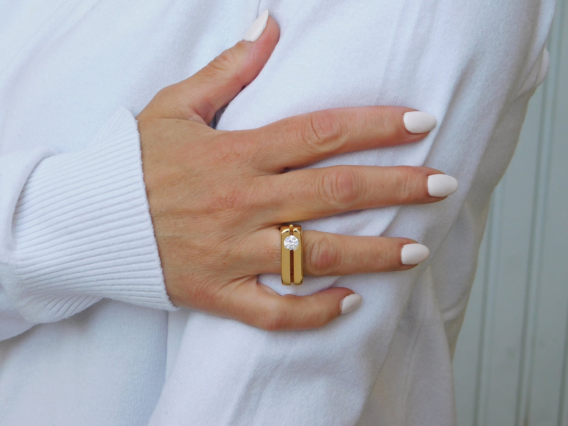 Moissanite Gold Engagement Ring: Double Band Statement Jewelry