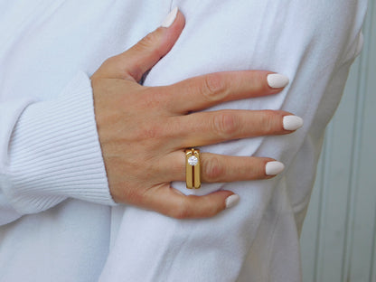 Moissanite Gold Engagement Ring: Double Band Statement Jewelry