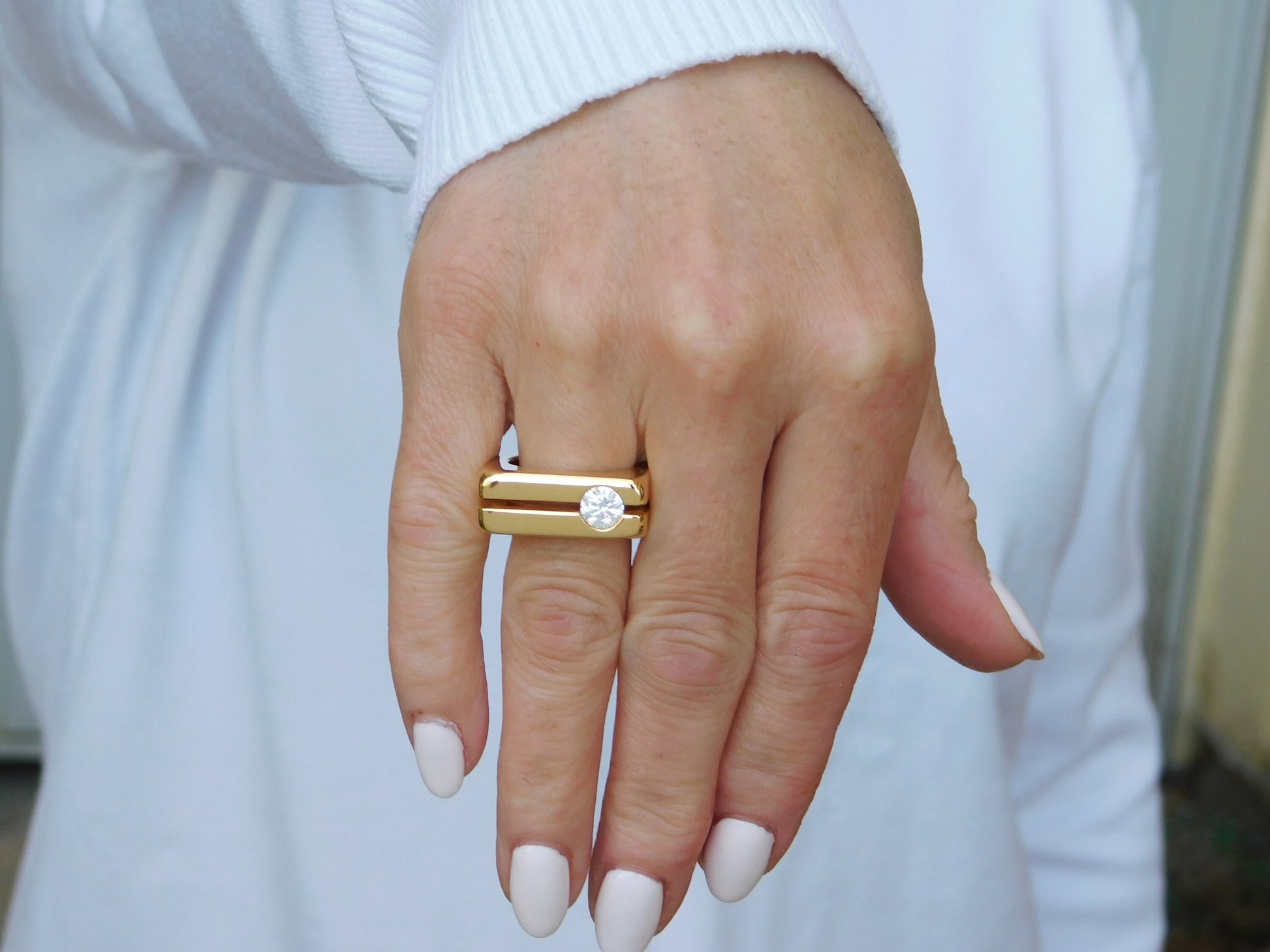 Moissanite Gold Engagement Ring: Double Band Statement Jewelry