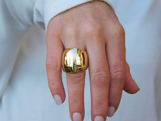 Wide Gold Plated Dome Ring: Chunky Minimalist Band