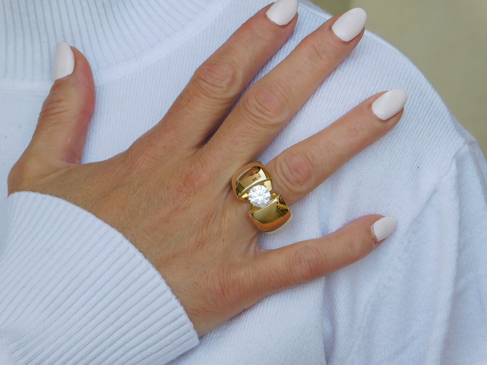 Thick Band Moissanite Ring: Wide Gold Statement Ring for Women