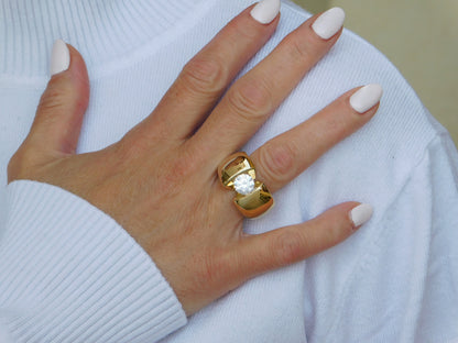 Thick Band Moissanite Ring: Wide Gold Statement Ring for Women