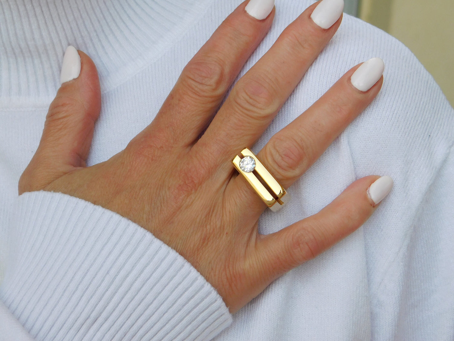 Statement Ring: Twin Band Moissanite Jewelry, Original Design Elisa Kuno