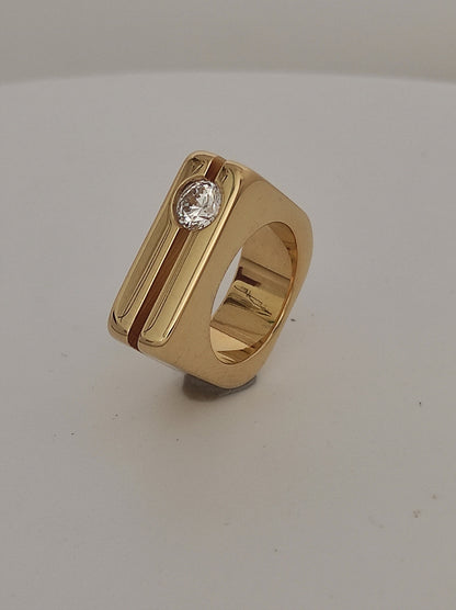 Moissanite Gold Engagement Ring: Double Band Statement Jewelry