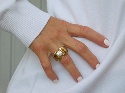 Thick Band Moissanite Ring: Wide Gold Statement Ring for Women