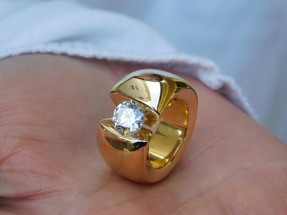 Thick Band Moissanite Ring: Wide Gold Statement Ring for Women
