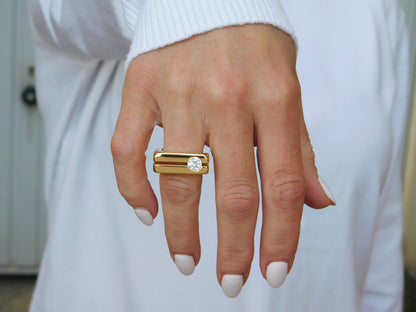 Moissanite Gold Engagement Ring: Double Band Statement Jewelry