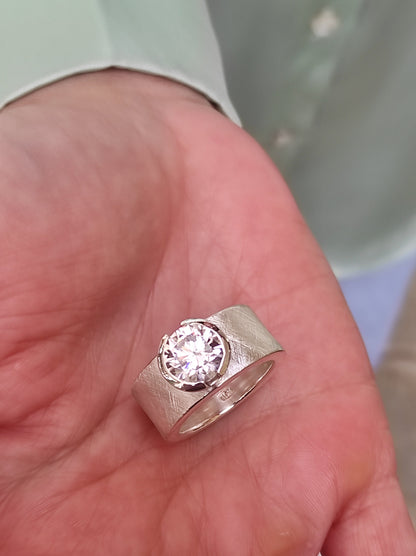 Promise Ring For Women: Solitaire Ring With Moissanite, 3 CT Gemstone, Brushed Finish