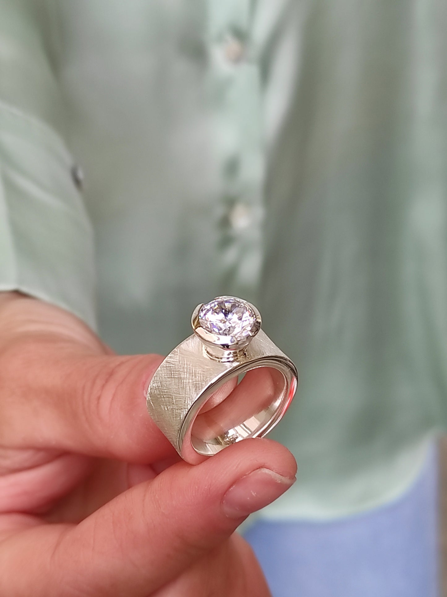 Promise Ring For Women: Solitaire Ring With Moissanite, 3 CT Gemstone, Brushed Finish