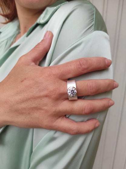 Promise Ring For Women: Solitaire Ring With Moissanite, 3 CT Gemstone, Brushed Finish