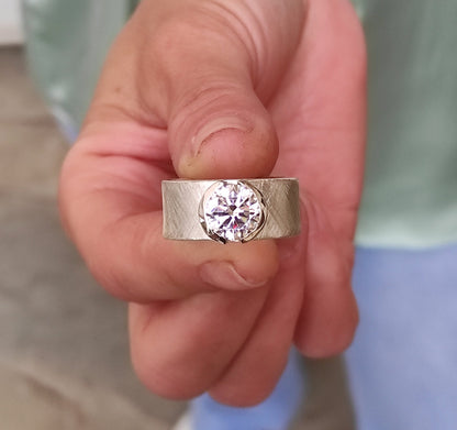 Promise Ring For Women: Solitaire Ring With Moissanite, 3 CT Gemstone, Brushed Finish