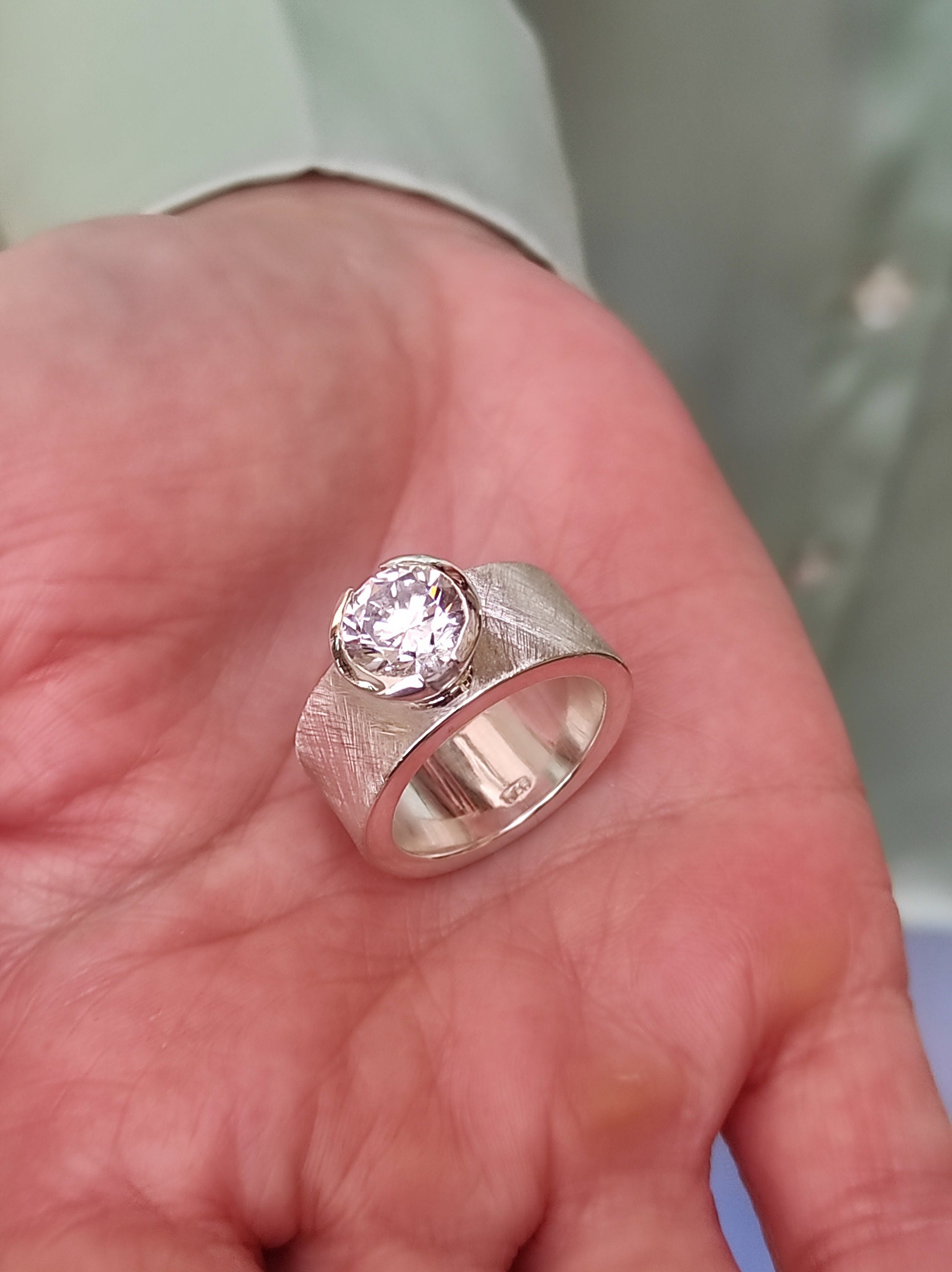 Promise Ring For Women: Solitaire Ring With Moissanite, 3 CT Gemstone, Brushed Finish