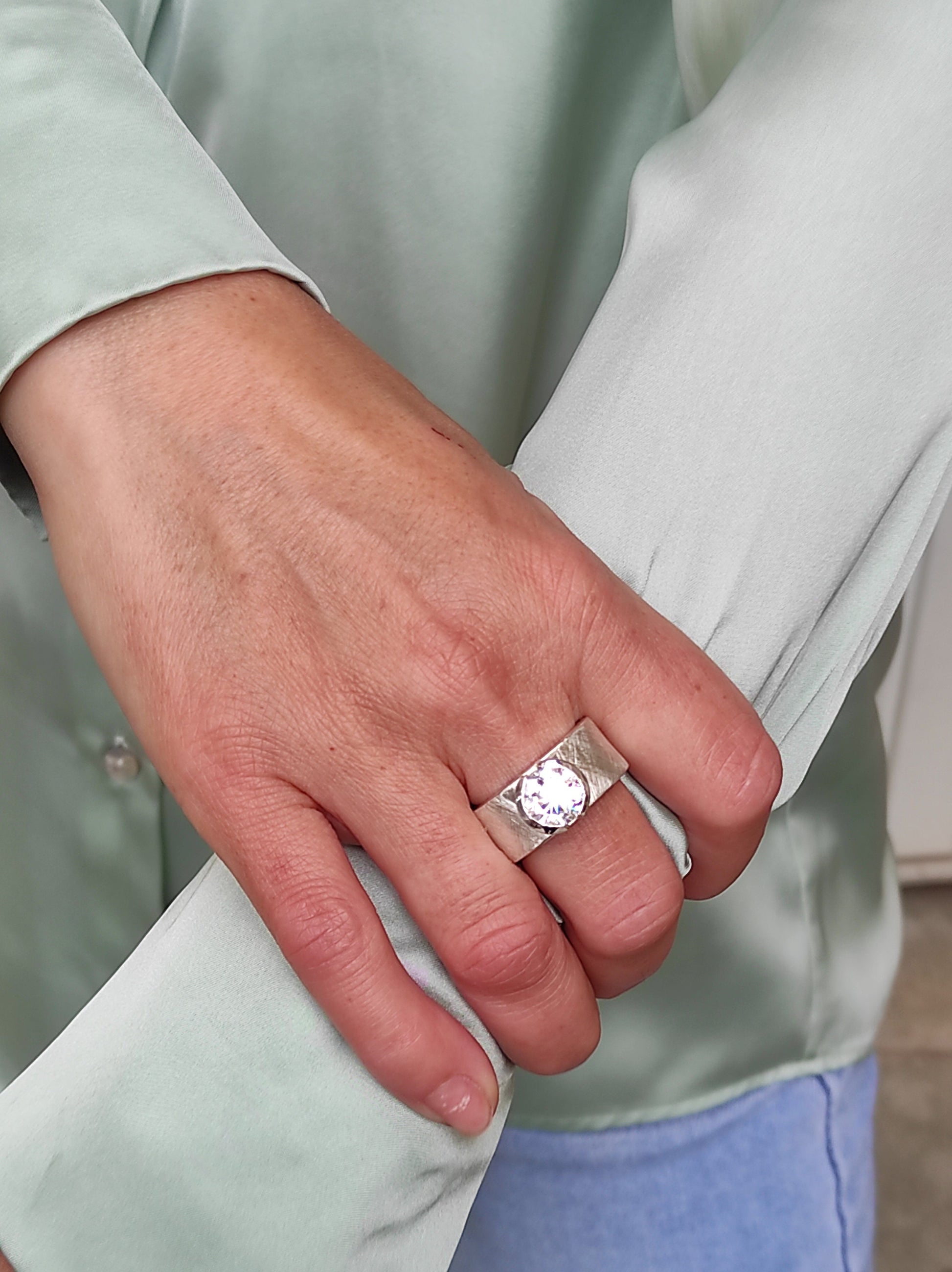 Promise Ring For Women: Solitaire Ring With Moissanite, 3 CT Gemstone, Brushed Finish