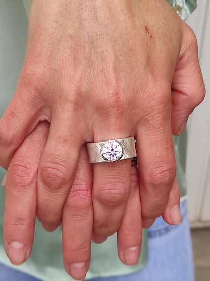 Promise Ring For Women: Solitaire Ring With Moissanite, 3 CT Gemstone, Brushed Finish