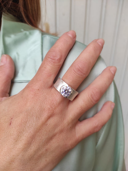 Promise Ring For Women: Solitaire Ring With Moissanite, 3 CT Gemstone, Brushed Finish
