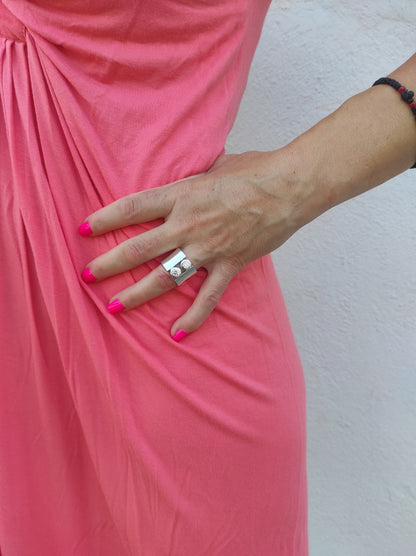 Wide Sterling Silver Moissanite Ring: Statement Wedding Band