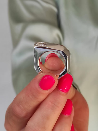 Statement Ring For Women: Silver Square Band, Contemporary Design