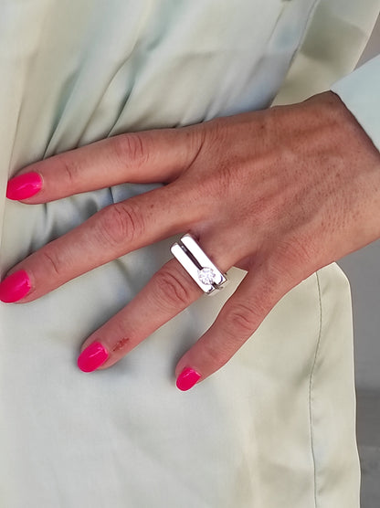 Moissanite Engagement Ring: Split Band Statement Ring, Gold Alternative, Fine Art Jewelry