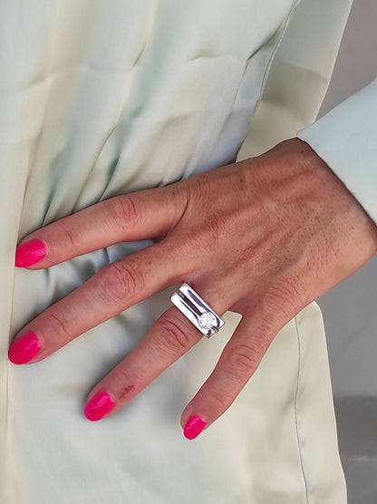 Moissanite Engagement Ring: Split Band Statement Ring, Gold Alternative, Fine Art Jewelry
