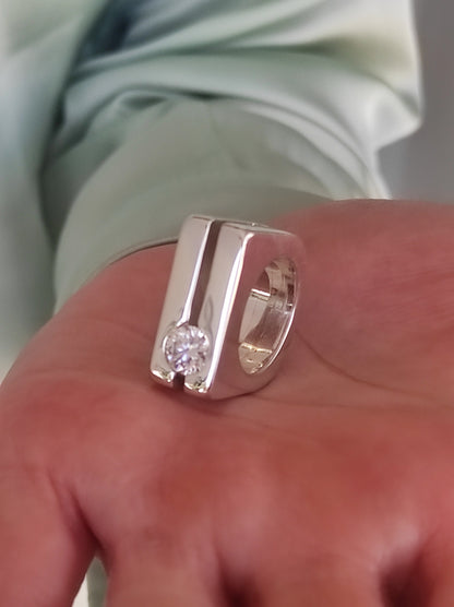 Moissanite Engagement Ring: Split Band Statement Ring, Gold Alternative, Fine Art Jewelry