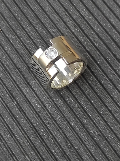 Chunky Silver Wedding Band: Moissanite Ring, Bar Ring Silver AG 950