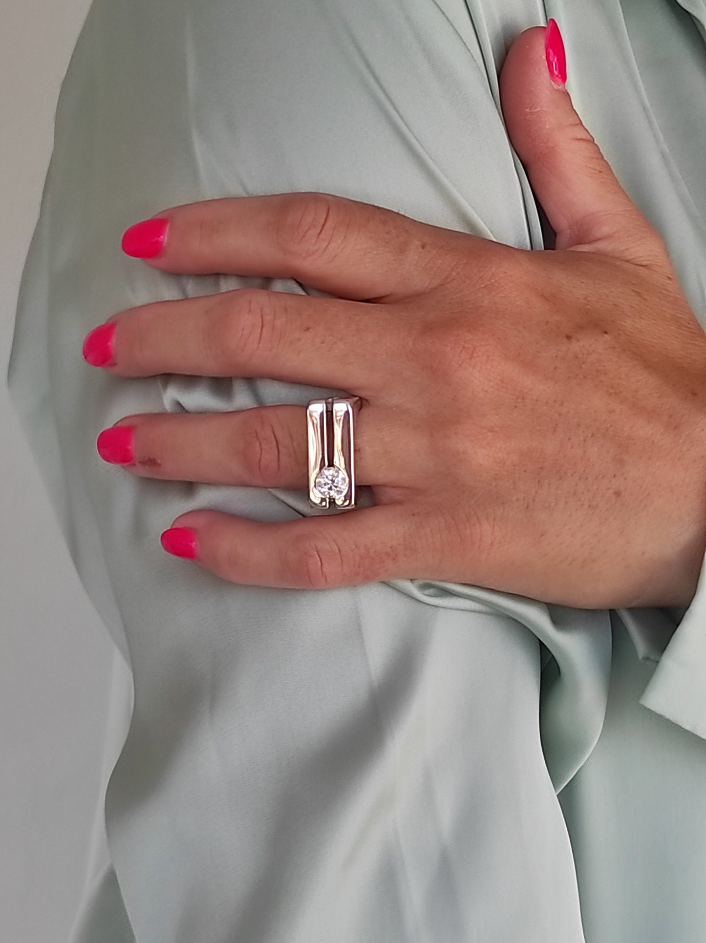 Moissanite Engagement Ring: Split Band Statement Ring, Gold Alternative, Fine Art Jewelry
