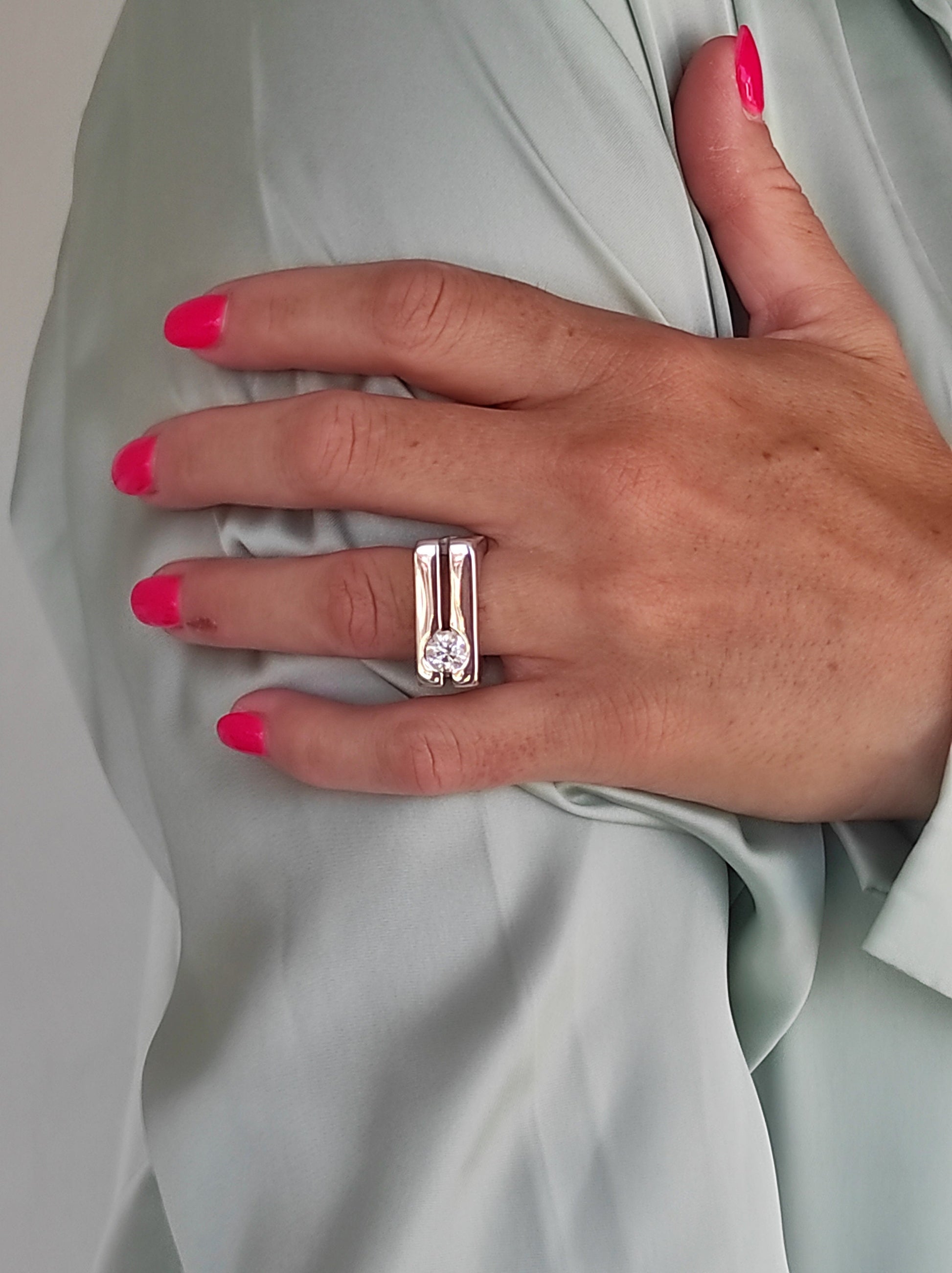 Moissanite Engagement Ring: Split Band Statement Ring, Gold Alternative, Fine Art Jewelry