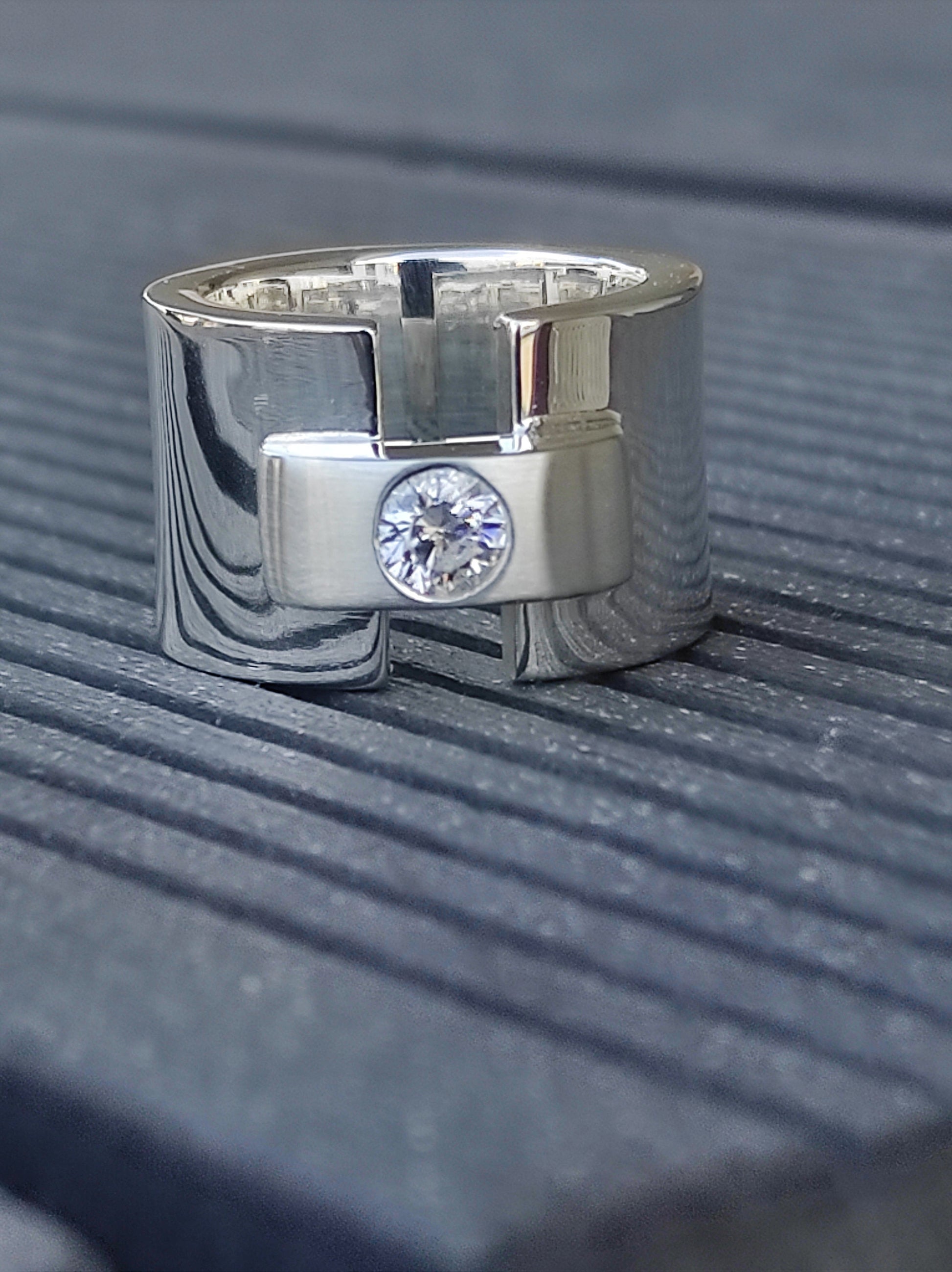 Chunky Silver Wedding Band: Moissanite Ring, Bar Ring Silver AG 950