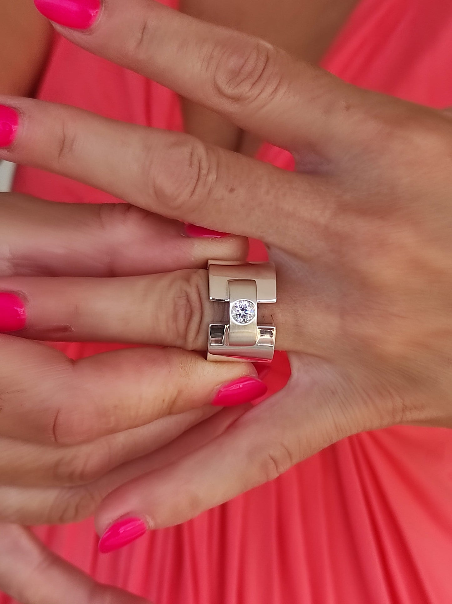 Chunky Silver Wedding Band: Moissanite Ring, Bar Ring Silver AG 950