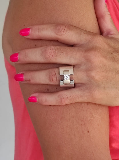 Chunky Silver Wedding Band: Moissanite Ring, Bar Ring Silver AG 950