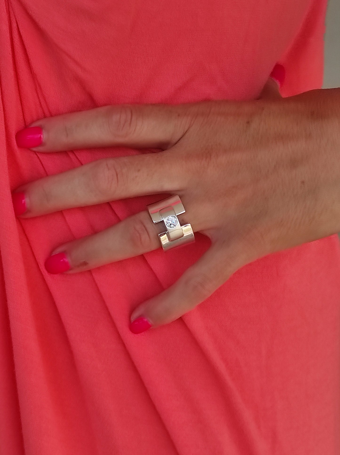 Chunky Silver Wedding Band: Moissanite Ring, Bar Ring Silver AG 950