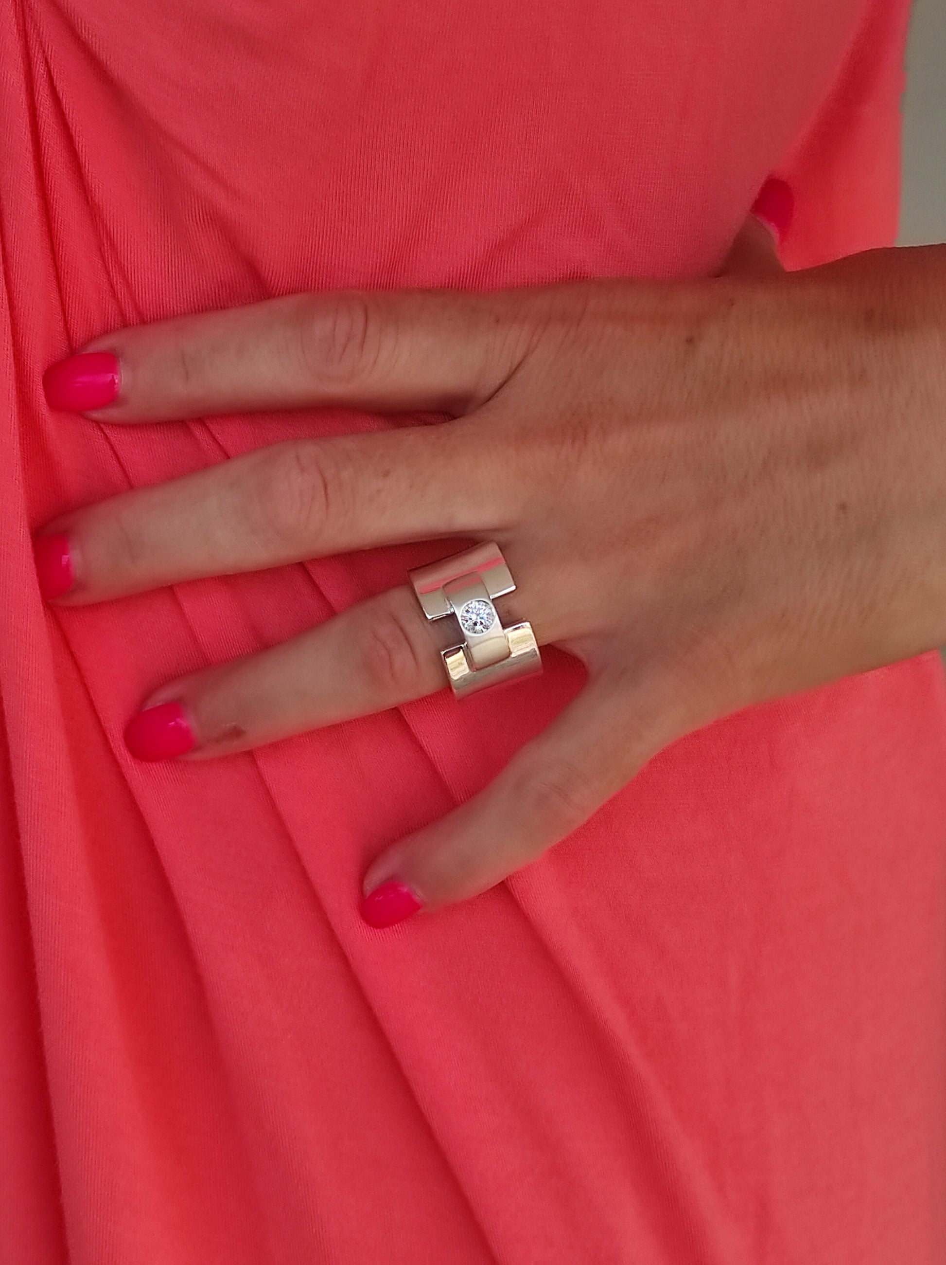 Chunky Silver Wedding Band: Moissanite Ring, Bar Ring Silver AG 950