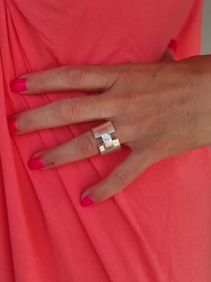 Chunky Silver Wedding Band: Moissanite Ring, Bar Ring Silver AG 950