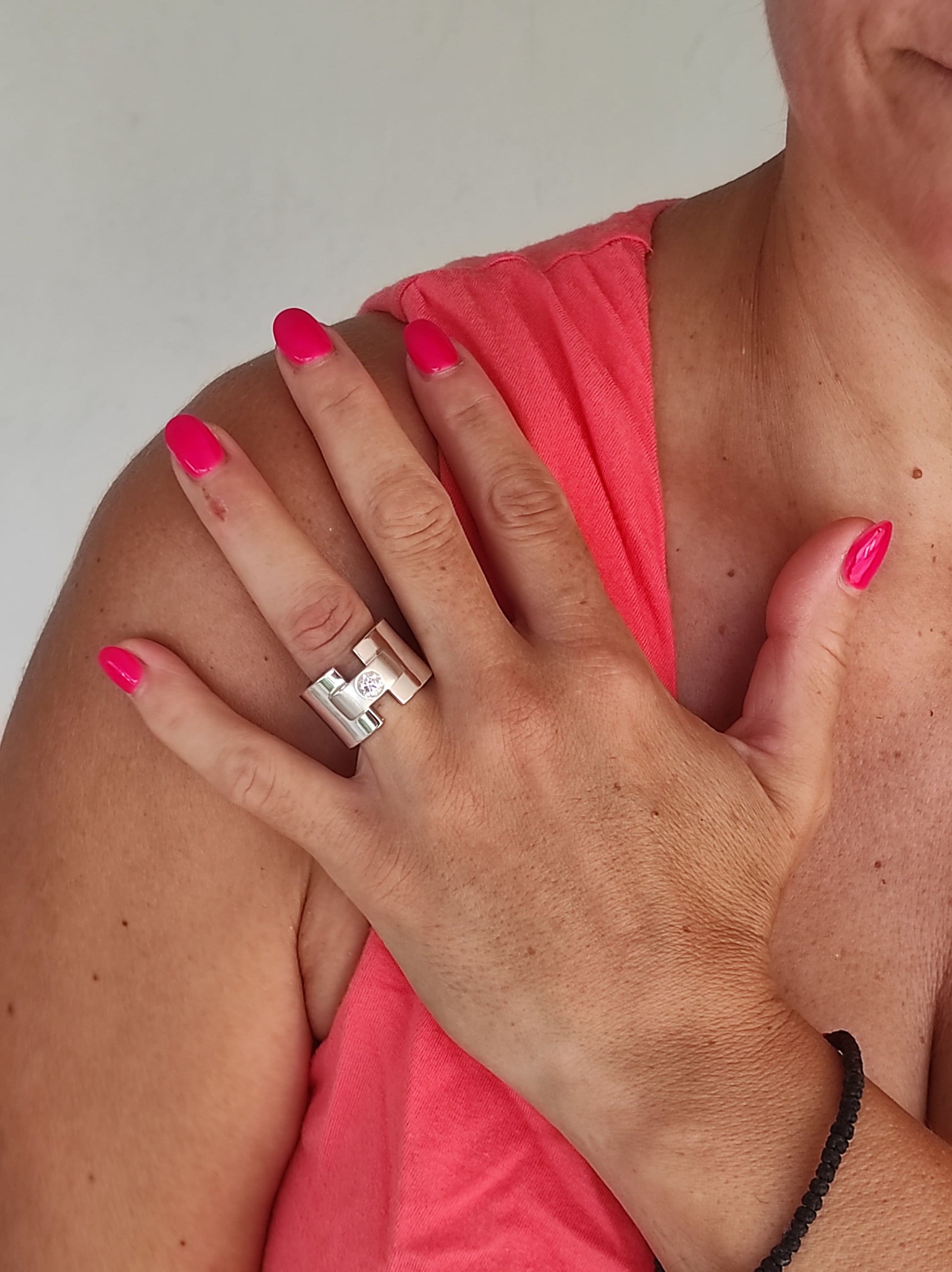 Chunky Silver Wedding Band: Moissanite Ring, Bar Ring Silver AG 950