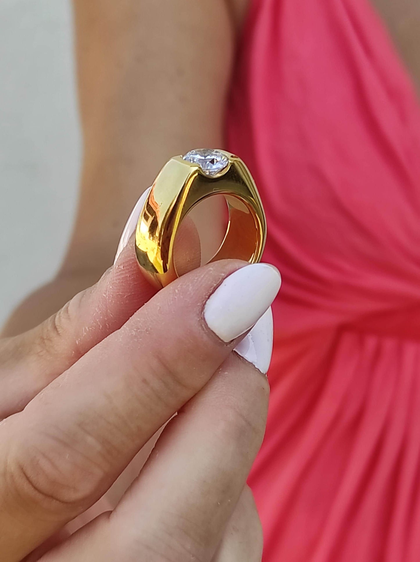 Engagement Ring: Gold Solitaire Proposal Ring, 2Ct Moissanite Stone