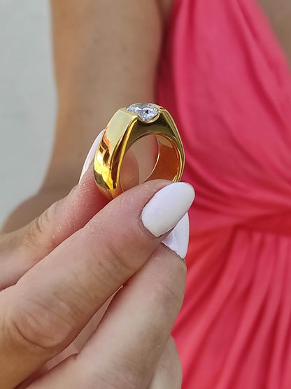 Engagement Ring: Gold Solitaire Proposal Ring, 2Ct Moissanite Stone