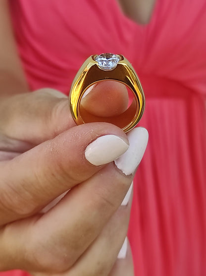 Engagement Ring: Gold Solitaire Proposal Ring, 2Ct Moissanite Stone