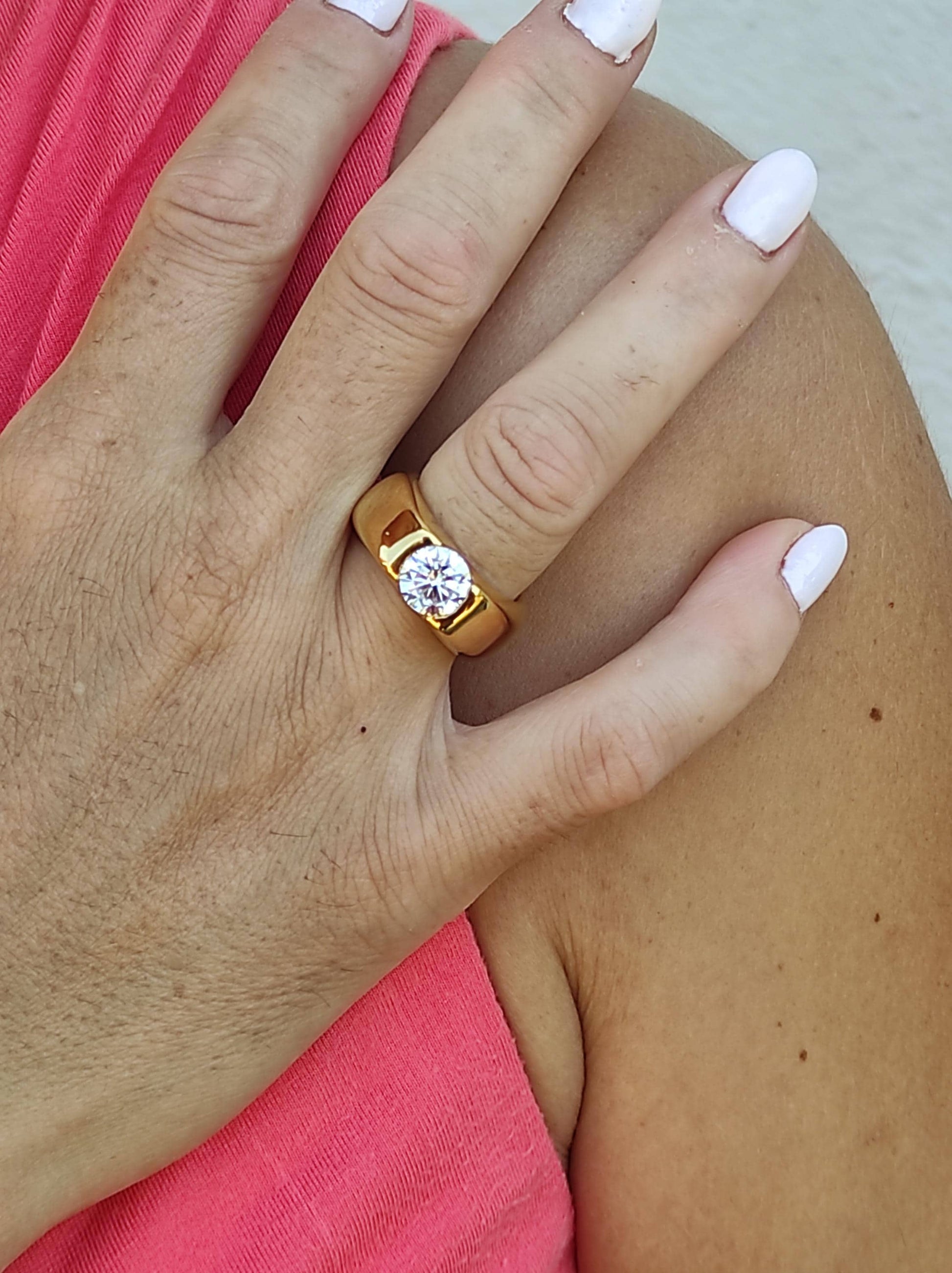 Engagement Ring: Gold Solitaire Proposal Ring, 2Ct Moissanite Stone