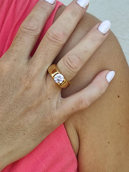 Engagement Ring: Gold Solitaire Proposal Ring, 2Ct Moissanite Stone