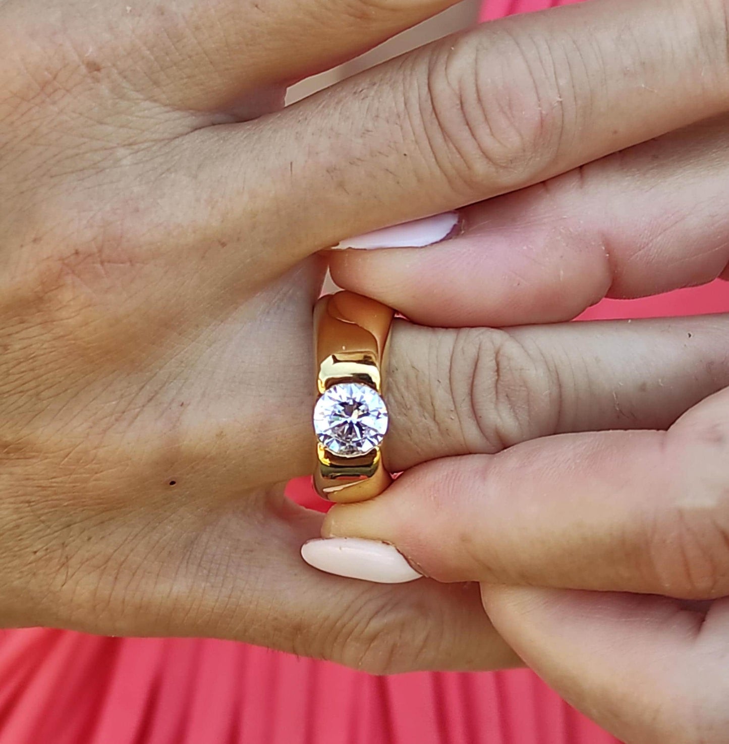 Engagement Ring: Gold Solitaire Proposal Ring, 2Ct Moissanite Stone