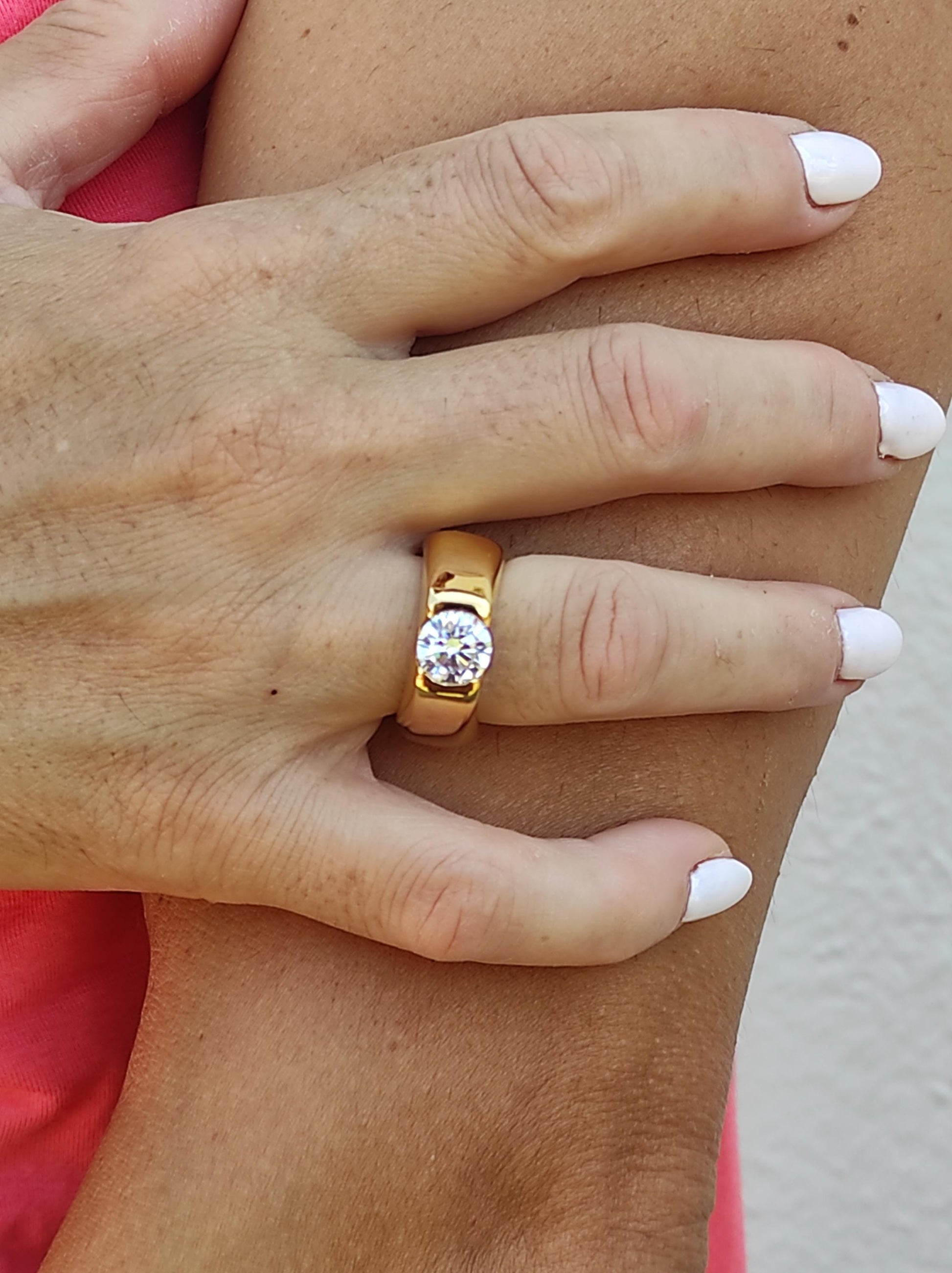 Engagement Ring: Gold Solitaire Proposal Ring, 2Ct Moissanite Stone