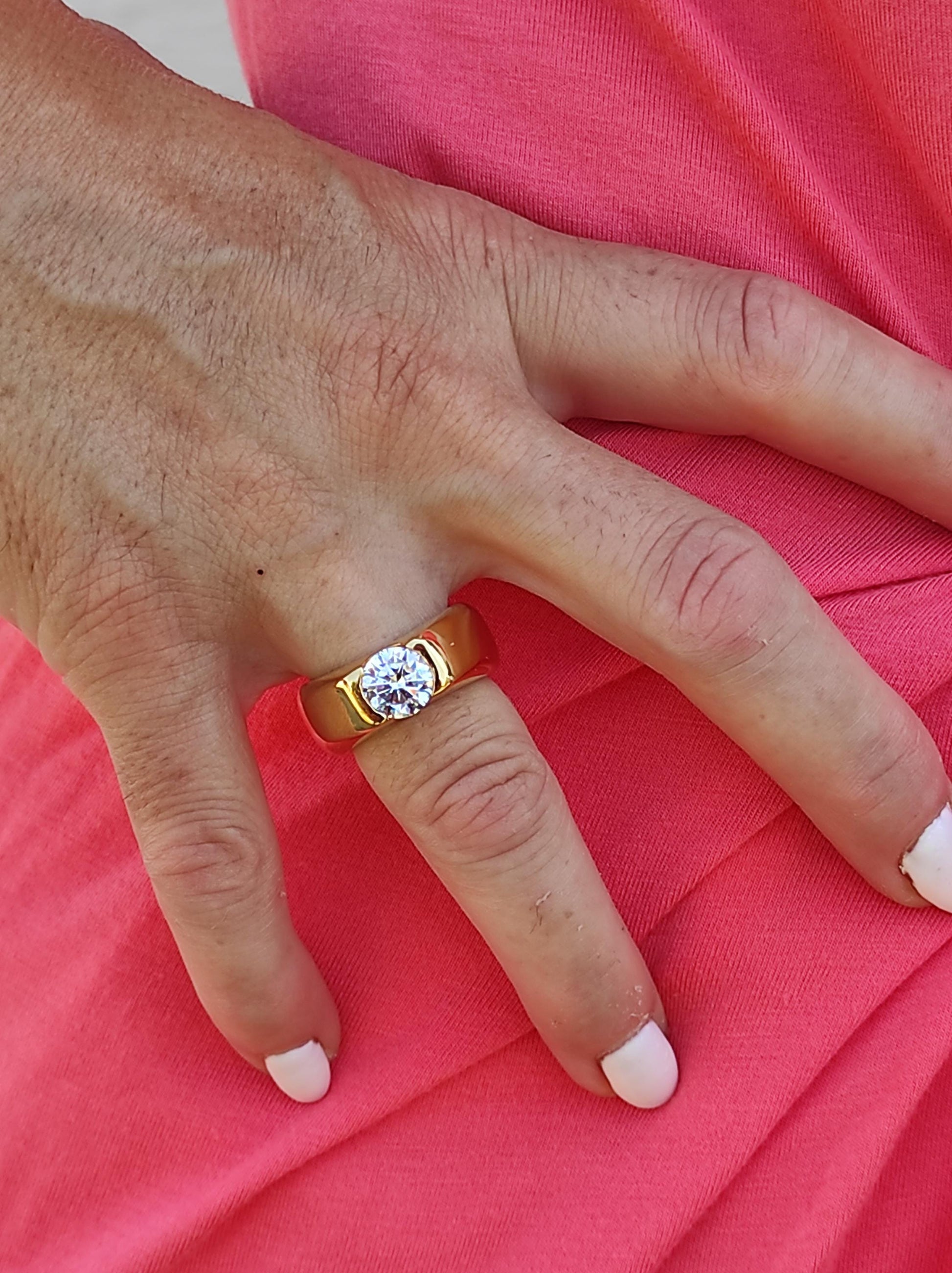 Engagement Ring: Gold Solitaire Proposal Ring, 2Ct Moissanite Stone