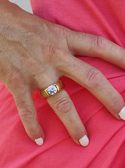Engagement Ring: Gold Solitaire Proposal Ring, 2Ct Moissanite Stone