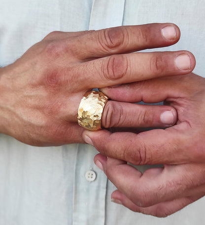 Chunky Gold Plated Ring: Handmade Hammered Band