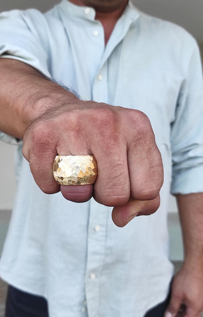 Chunky Gold Plated Ring: Handmade Hammered Band