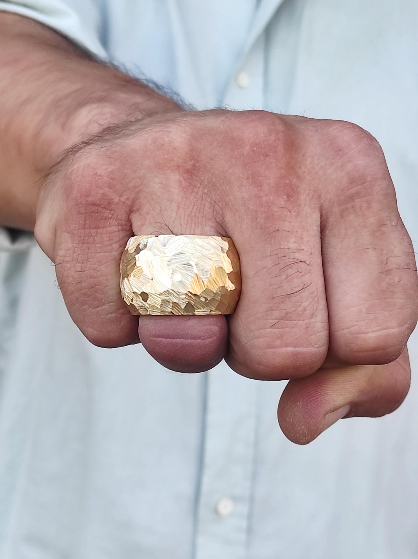 Chunky Gold Plated Ring: Handmade Hammered Band