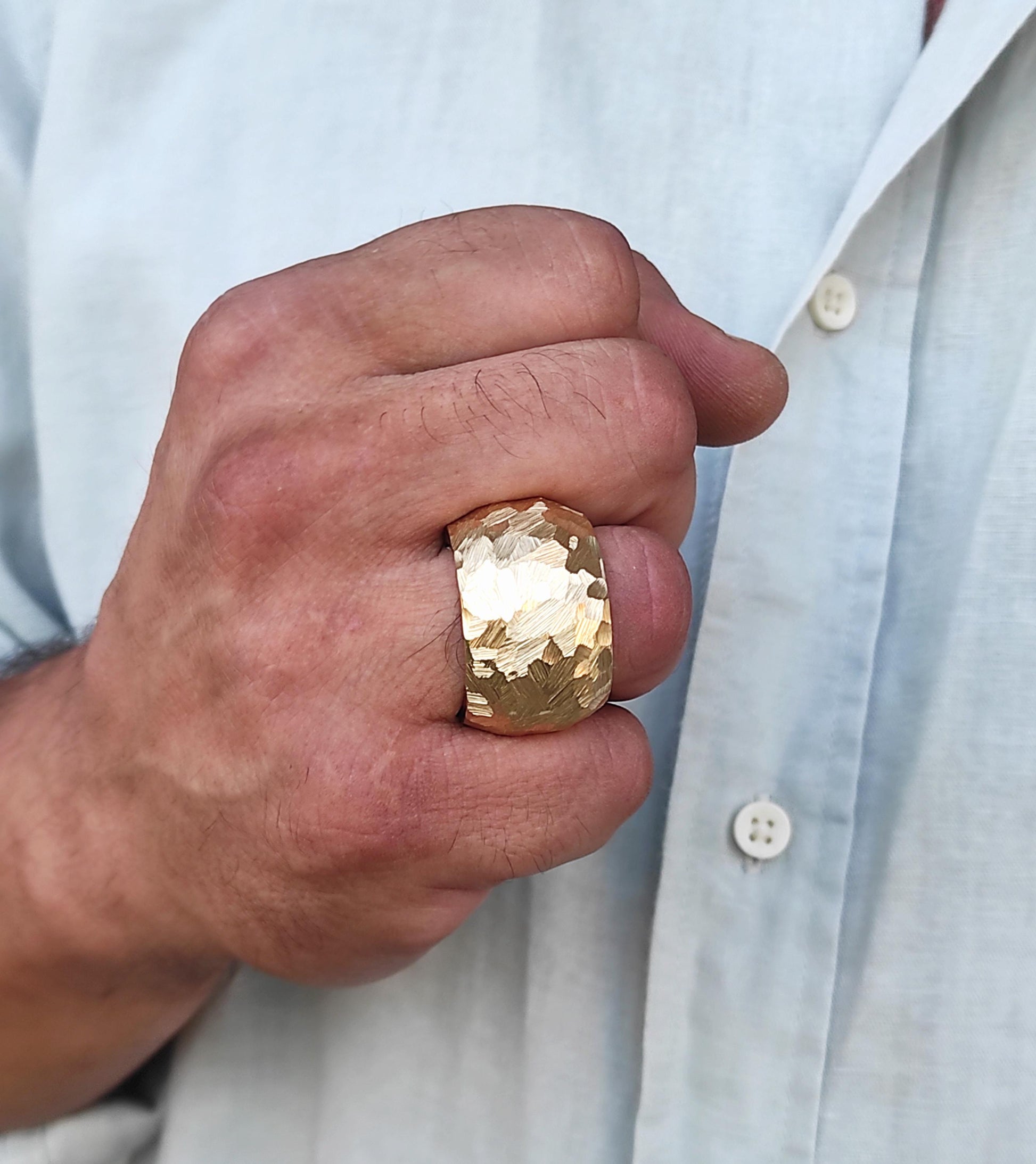 Chunky Gold Plated Ring: Handmade Hammered Band